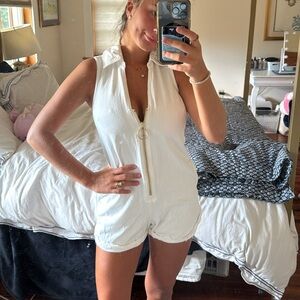 SHOW ME UR MUMU WHITE DENIM ROMPER